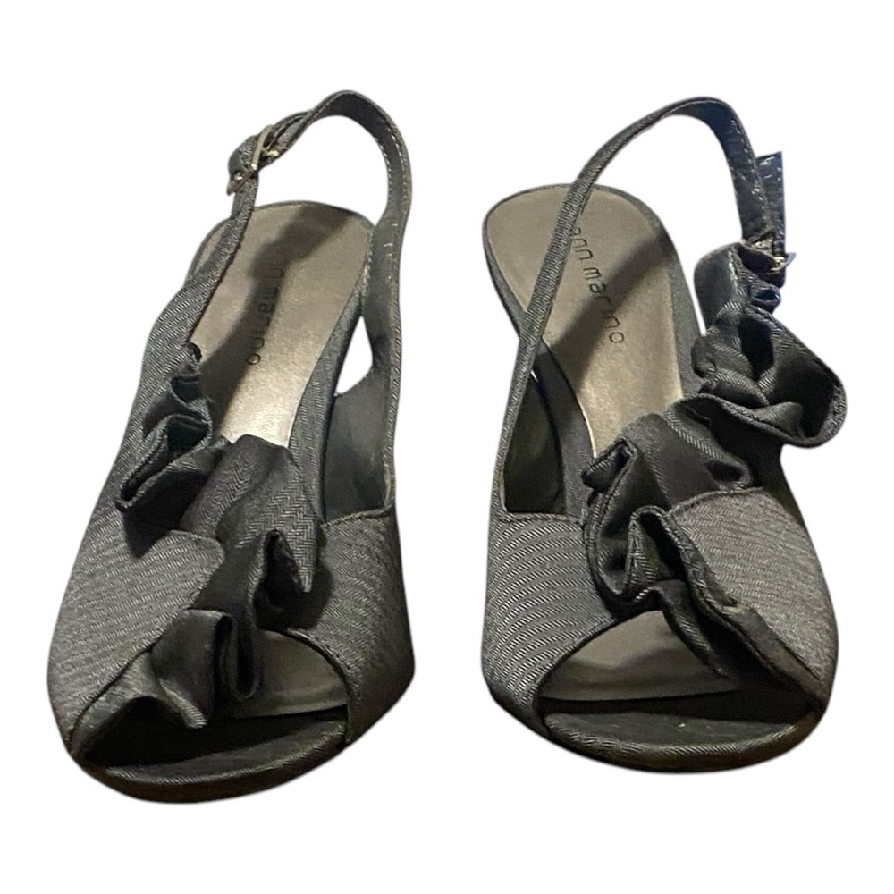 Ann Marino Gray Ruffle Peep Toe Heels Slingback Women's Size 9.5 M